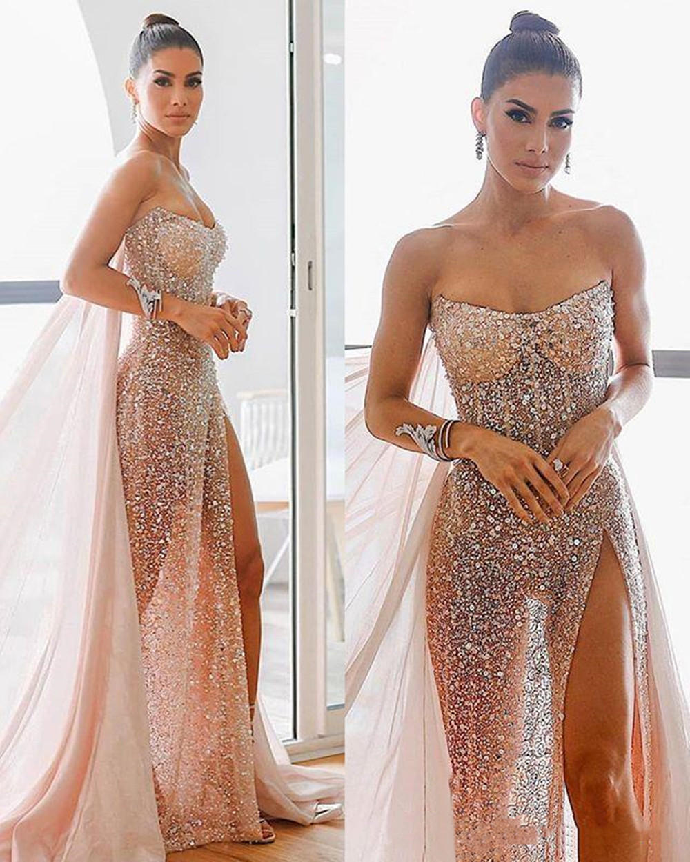 Sparkly Rose Gold Sequined Prom Ogstuff  ..